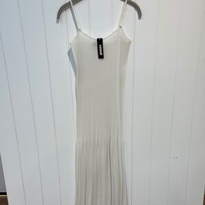 Han Feng Cream Pleated Dress Spaghetti Strap semi sheer S